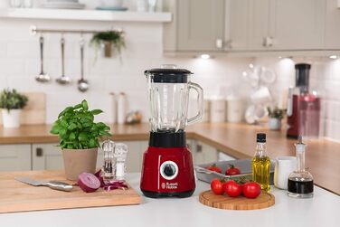 Міксер Russell Hobbs скляний контейнер 1,5 л Desire Red (потужний двигун 0,9 к.с., функція імпульсу/подрібнення льоду, ніж з нержавіючої сталі, блендер без бісфенолу А, електричний подрібнювач, смузі-машина) 24720-56