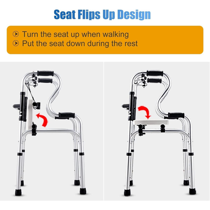 Ходунки без коліс, Легкі стандартні ходунки з сидінням, Допоміжний засіб для ходьби для людей похилого віку з обмеженими можливостями, Медичні розбірні портативні ходунки/крісло для душу з регулюванням висоти