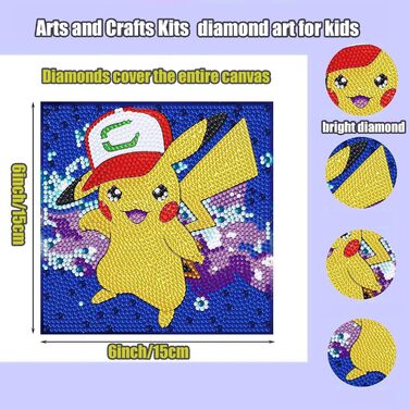 Безрамковий 15x15 Cm), 5d Diamond Painting 4 pieces Creative gifts for Girls And Boys, Craft Boy 8 Years Home Wall Decor (