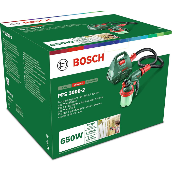 Електричний фарборозпилювач Bosch PFS 3000-2 (650 Вт, у коробці) PFS 3000 Підходить для фарбування стін