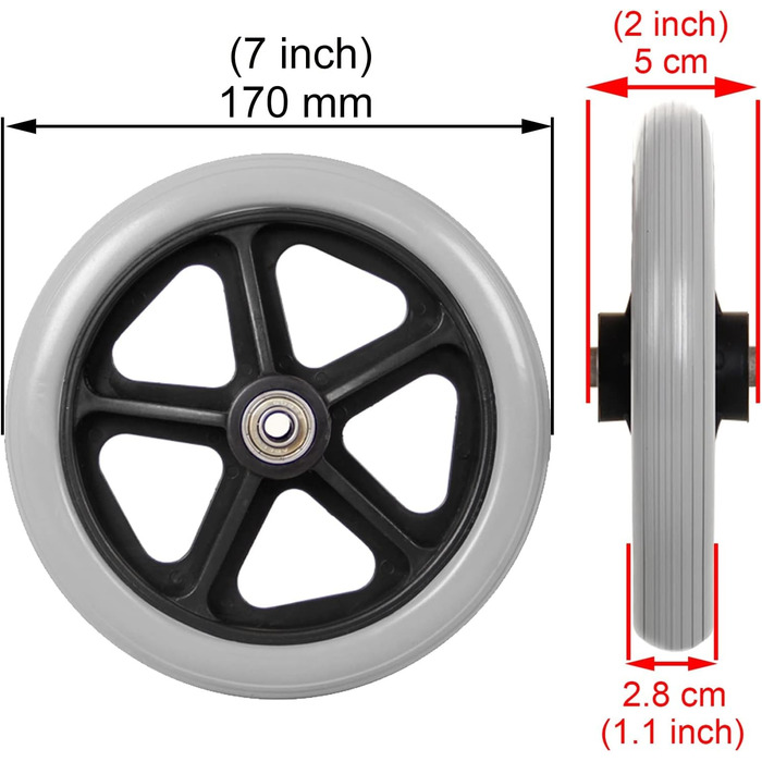 Ролики для інвалідних візків, поворотні ролики для інвалідних візків, 2 шт. и - заміна для передніх коліс інвалідних візків, запасні ролики для ходунків, ролерів та інвалідних візків, 6-дюймові, 7-дюймові, 8-дюймові колеса, підшипник 5/16 дюйма, яєчно-сір