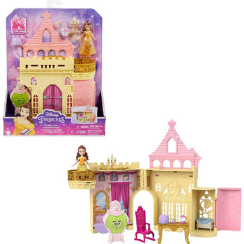 Іграшка Disney Princess, ляльковий будиночок Belle's Stacking Castle з маленькою лялькою та 8 деталями, натхненний фільмом Діснея, іграшки для подорожей та подарунки для дітей Belle's Castle, 52 -