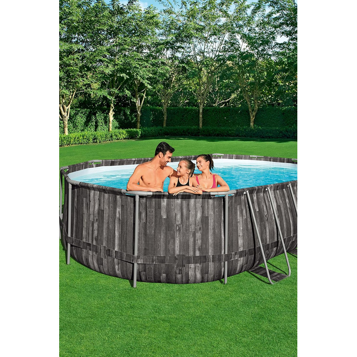 Басейн Bestway Power Steel Frame Pool Complete with Filter Pump 610 x 366 x 122 см, Wood Look (Bog Oak), Oval