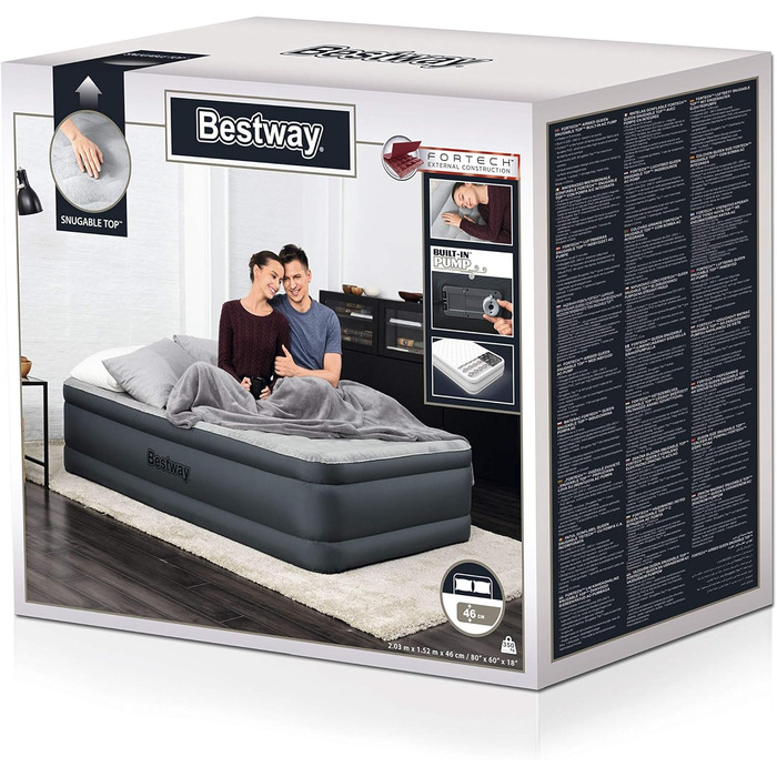 Надувний ліжко Bestway Fortech Snuugable Top 203 x 152 x 46 см, з вбудованим електронасосом