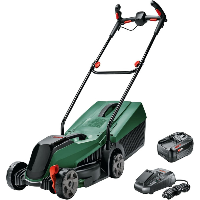 Акумуляторна газонокосарка Bosch для дому та саду Bosch CityMower 18V-32-300 (система 18 вольт, система P4A, акумулятор 4,0 Ач, безщітковий двигун, ширина скошування 32 см, газони до 300 м, в коробці) з акумулятором 4,0 Ач і зарядним пристроєм CityMower18