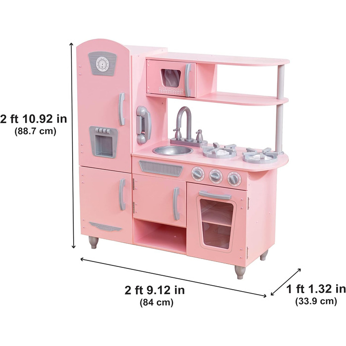 Рожева вінтажна дерев'яна ігрова кухня з дитячим телефоном, дитяча кухня з ретро-холодильником, іграшка від 3 років, 53179