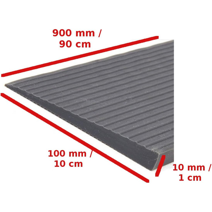 И FabaCare Пороговий пандус гумовий, пандус для дверних порогів, сірий, Пандус для порогу, 10 мм x 100 мм x 900 мм (1 см x 10 см x 90 см), висота порогу 1 см, 2 шт.