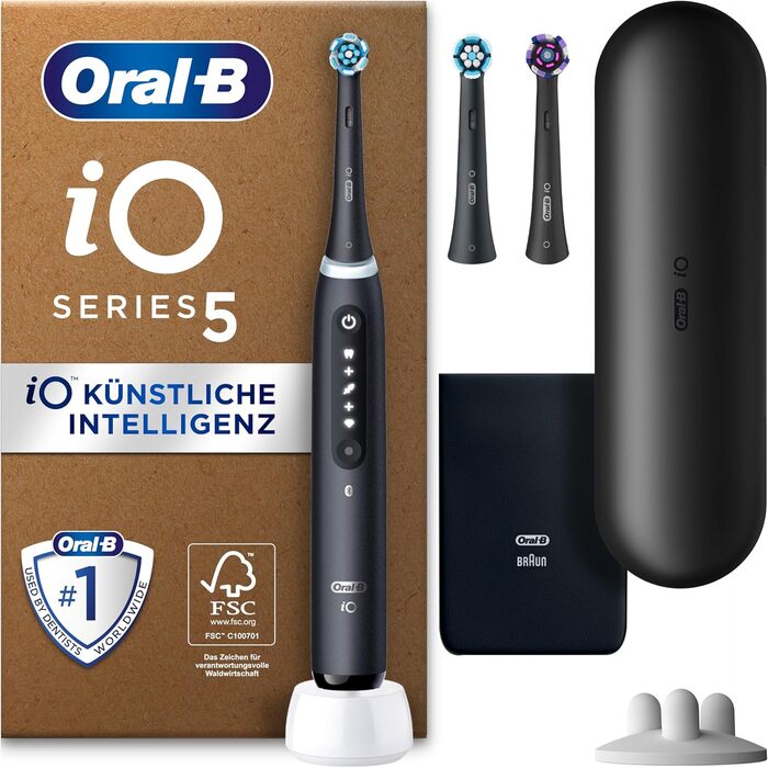 Електрична зубна щітка/електрична зубна щітка Oral-B iO Series 5 Plus Edition, ПЛЮС 3 щітки з відбілюванням, магнітний чохол, 5 режимів чищення, упаковка, що підлягає переробці, подарунок чоловік/жінка, чорний матовий чорний