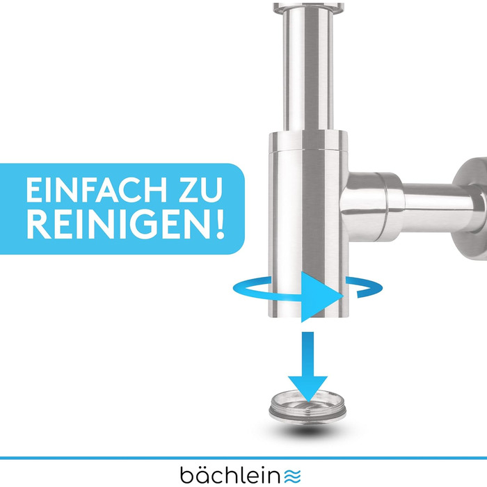 Сифон Bchlein Design універсальний для умивальника та умивальника - Зливний набір Custom-fit - Сифон з отвором для чищення Інструкція з монтажу - Конструкція Сифонний зливний набір Трубчастий сифон (матова нержавіюча сталь)