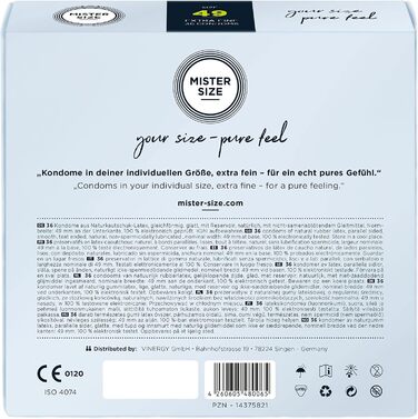 Презервативи розміру MISTER 49 мм в упаковці 36/дуже тонких і дуже тонких/презервативів з 100 натурального каучукового латексу у вашому розмірі XS - S/natural feeling 36 презервативів 36 шт. (1 упаковка)