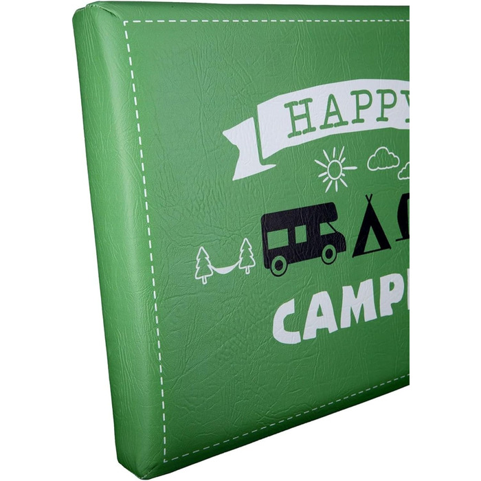 Вуличний табурет для пивного ящика, модель кріплення сидіння Happy Camper, матеріал імітації шкіри, розміри 44 х 34 х 5 см, колір зелений, ідеально підходить для саду, тераси, бару або просто вдома.