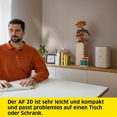 Очищувач повітря Krcher AF 20, потік повітря 220 м/год, розмір приміщення - 20-40 м, видаляє 99,95 частинок розміром до 0,3 мкм, таких як дрібний пил, аерозолі, алергени та запахи, автоматична функція, таймер, нічний режим