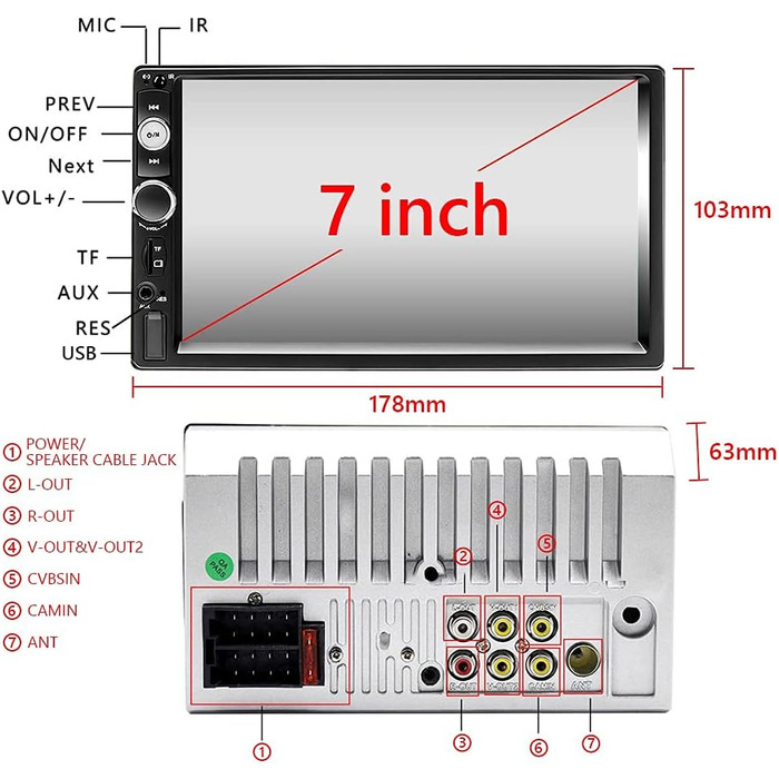 Автомобільна стереосистема Podofo Double Din з Bluetooth, 7-дюймовий сенсорний екран