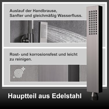 Душовий гарнітур Grbach з нержавіючої сталі без змішувача, душова система з тропічним душем, душовий набір, ручний душ, верхній душ квадратний 20x20см (TM2525GM, чорний)