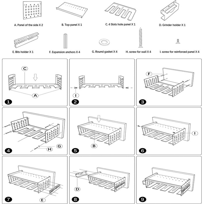 Зберігання інструментів Зберігання Настінне кріплення Акумуляторний ударний дриль-шуруповерт, 4 слоти Надміцний електричний дриль Настінна стійка для зберігання Організація викрутки Тримач інструментів Стійка для інструментів