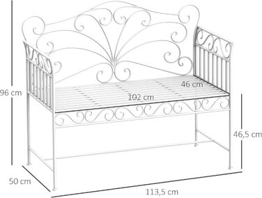 Садова лавка Outsunny Лавка Паркова лавка Лавка Лавка Садові меблі 2-місна металева біла