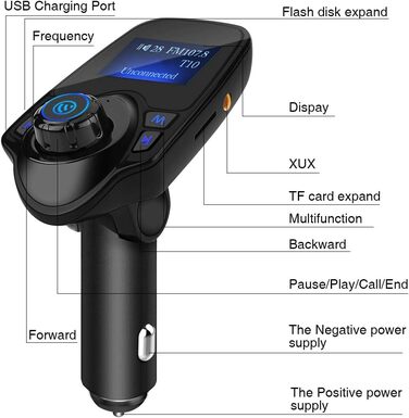 Передавач, T11 Bluetooth бездротовий MP3-плеєр гучного зв'язку FM-передавач USB-зарядний пристрій