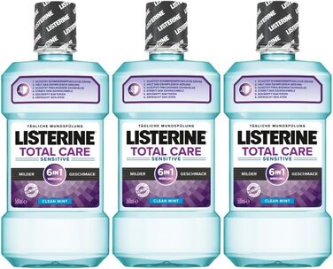 Ополіскувач для порожнини рота Listerine Total Care Sensitive, ополіскувач для порожнини рота 6в1, антибактеріальний і для чутливих зубів (3 x 500 мл) 500 мл (3 упаковки)