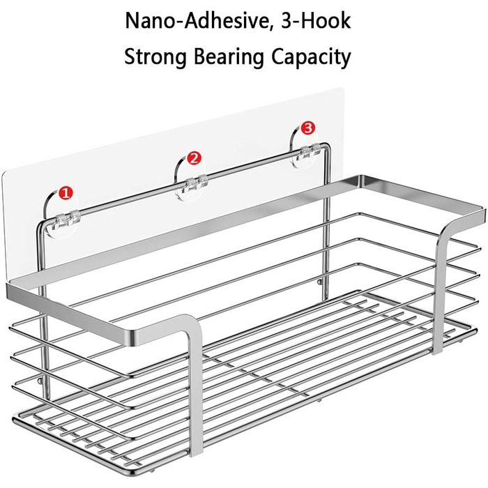 Поличка для душу Oriware без свердління з нержавіючої сталі SUS304, поличка для ванної кімнати, самоклеюча поличка для кошика для душу, тримач для шампуню для душу - 2 шт. з нержавіючої сталі 2 пакети