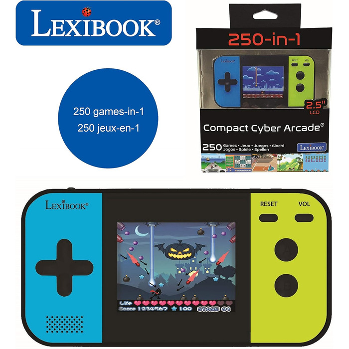 Компактна кібер-аркада, портативна ігрова приставка, 250 ігор, РК-дисплей, на батарейках, відеогра для дітей, чорний/синій/зелений, JL2377