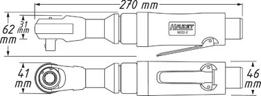 Викрутка з храповиком HAZET 9022-2, квадратний шліц 1/2 дюйма, довжина 270 мм, з низьким рівнем вібрації, з пневматичним приводом