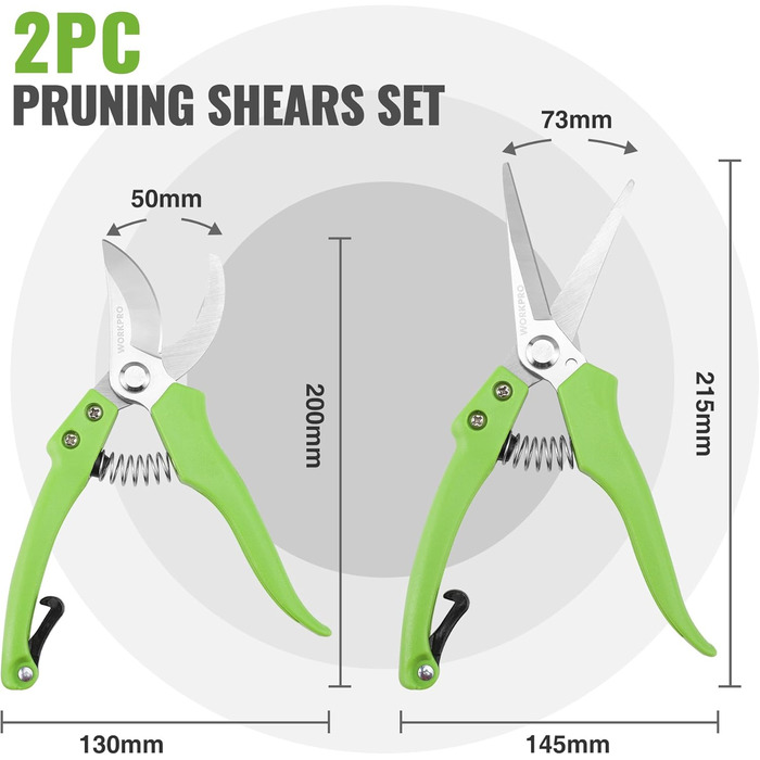 Набір садових ножиць WORKPRO 2 шт., обвідні ножиці для свіжих гілок і гілок 200 мм, ножиці для збирання квітів і фруктів 215 мм, ножиці для рослин, ножиці для дерев, ножиці для троянд, ножиці для квітів у саду