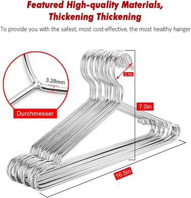 Вішалки Puersit 30 шт. Металеві, 42 см Вішалки з нержавіючої сталі Економія простору Пружний з важким одягом Не ковзає з виїмками Міцне срібло 30