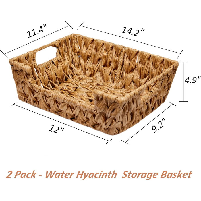 Кошики для зберігання з лози, водяний гіацинт Кошик для зберігання з інтегрованими ручками, 2 шт. и Бежевий L