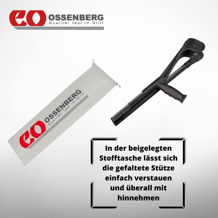 Складна карбонова дорожня опора Ossenberg з ергономічною жорсткою ручкою - регульована по висоті милиця для подорожей - милиця на передпліччя - з навантаженням до 140 кг - легка і стійка - чорна