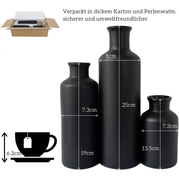 Маленькі вази для прикраси столу, чорні декоративні вази набір з 3 шт. , керамічна ваза для трави пампаси, міні-бохо ваза для домашньої вітальні центральний елемент камінної полиці вхідна спальня весільна прикраса передпокою