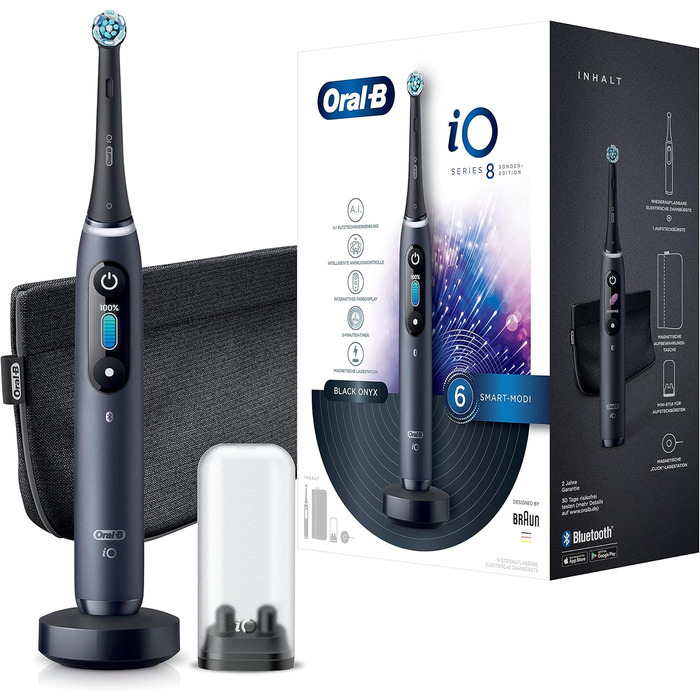 Електрична зубна щітка Oral-B iO Series 8, щітки для чищення з чорного оніксу та iO Ultimate, Ultimate Tooth Cleaning з технологією iO, для зубних щіток Oral-B, 4 шт. и (1 упаковка)