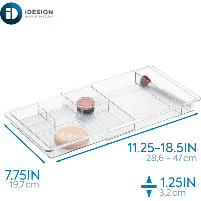 Органайзер для косметики iDesign, висувна пластикова коробка для ящиків, практичний туалетний столик, аксесуари для сортування, аксесуари та багато іншого, прозорий