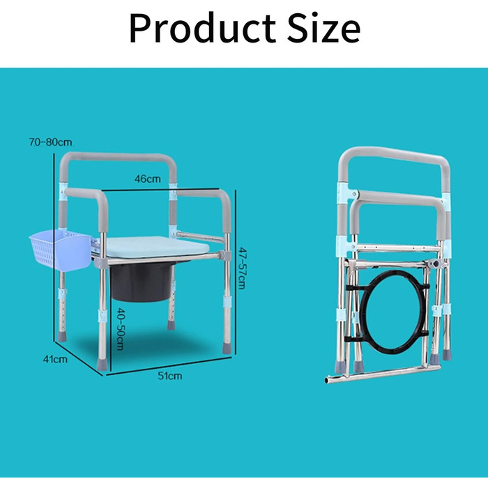 Складаний приліжковий туалетний стілець, крісло для душу з нержавіючої сталі, туалетне крісло для людей похилого віку, регульоване по висоті, туалетний стілець для вагітних і вагітних жінок