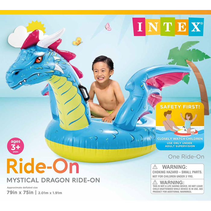 Для дітей від 3 років Dragon Ride-On, 200,7 x 190,5 см, для дітей від 3 років, різнокольоровий, L, 79in X 75in