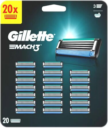 Змінні леза Gillette Mach3 для чоловічої бритви, 20 шт. , виготовлені з тонко нарізаної сталі, які голять до 15 разів на лезо