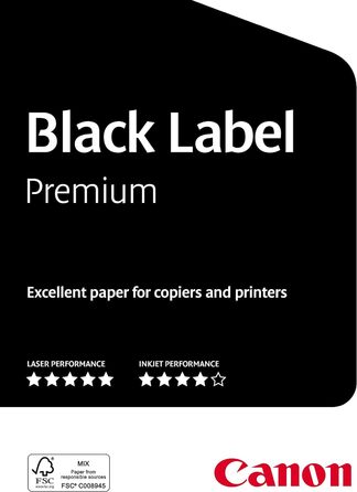 Багатофункціональний папір Canon Black Label Premium (5 x 500 аркушів, сертифікований FSC, A4 80 г/м, усі принтери яскраво-білого кольору CIE 164)