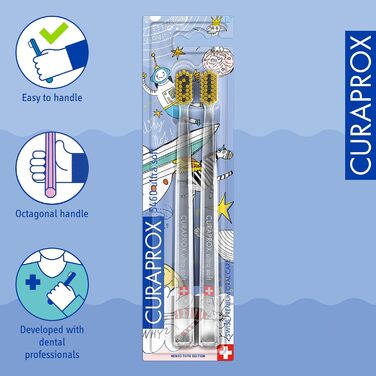 Ручна зубна щітка Curaprox CS 5460 ультра м'яка, спеціальне видання Hento Toto, 2 шт. и, м'яка зубна щітка