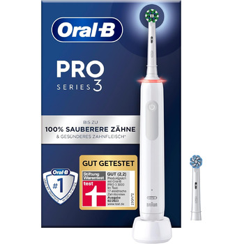 Електрична зубна щітка Oral-B PRO 3 3000, 2 щітки перехресної дії, з 3 режимами чищення та візуальним регулюванням тиску на 360 для догляду за зубами, подарунок чоловік/жінка, білий