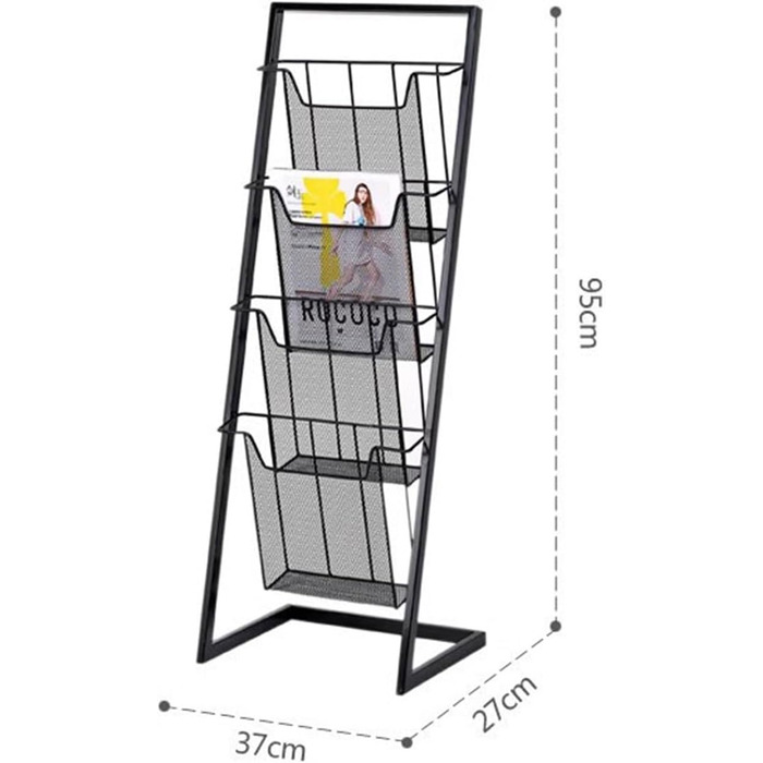 Організовує ваші матеріали для читання, Підлоговий стелаж для журналів, Підставка для брошур, Тримач для журналів для літератури, Стелаж для журналів з 4 кишенями для продуктів, виставок, ярмарків Золото