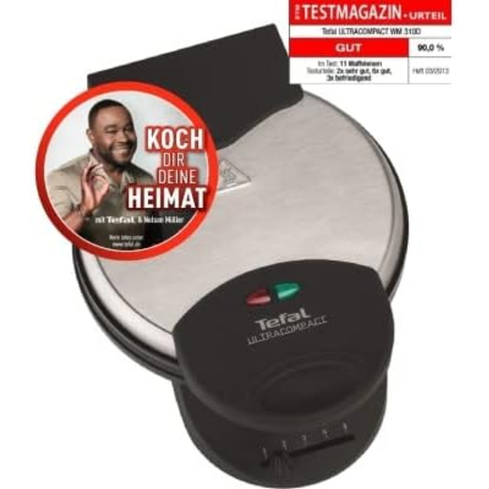 Вафельниця Tefal Heart WM310D Вафельниця для вафель у формі серця Плавний контроль температури засмаги за бажанням Листи з антипригарним покриттям Контейнер для збору тіста Чорний 1000 Вт