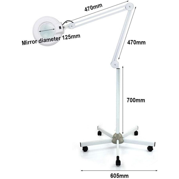 Світлодіодна лампа-лупа з підставкою Лампа лупи Рухомий штатив 125 мм 5 діоптрійних лінз Біла лампа Світло Робоче світло Салон краси 22 Вт Косметичний салон краси Штатив, 5 шт.