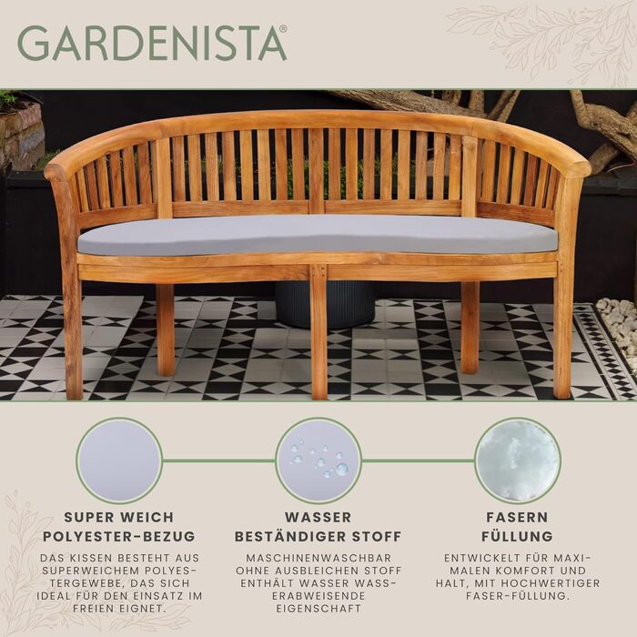 Підставка для бананів Gardenista Curved Вуличні килимки для лавок для приміщень Водовідштовхувальна подушка для садової лави нековзна подушка для лавки Міцна подушка для крісла, подушка для лавки, яку легко чистити (сіра)