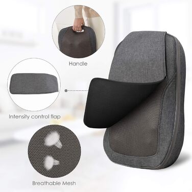 Масажна подушка COMFIER, масажер для спини Shiatsu з теплом, портативний масажер, подарунки для жінок/чоловіків, крісло масажер для офісного релаксації темно-сірий