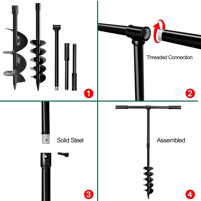 Земляний шнек Ручний, Бур для земляних отворів Ручний земляний бур, Садовий бур Ø 100 мм і 150 мм Довжина 960 мм, Ручне свердло Земляний шнек Сівалка Сівалка Марганцева сталь Сівалка Сівалка для марганцевої сталі, Сівалки для квітів Копання отворів Ручний