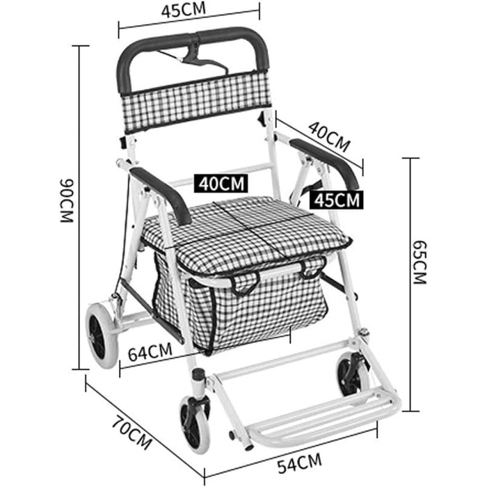 Візок для покупок на колесах, інвалідний візок для людей похилого віку, чотириколісний візок для покупок, візок для домашніх покупок, з педаллю сидіння, бічним гальмом