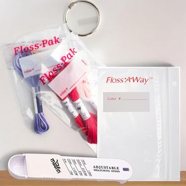 Пластикова мірна ложка, 17 x 4 см, 31 г, і сумка для дій FL100 Floss-A-Way Organizer, 7,6 x 12,7 см, 100 шт. , 3 шт. и