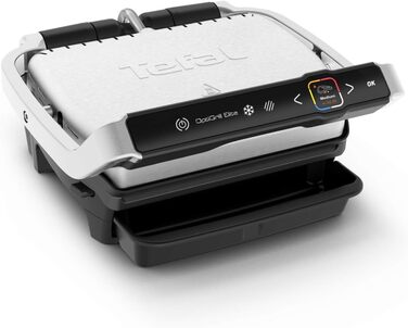 Контактний гриль Tefal OptiGrill Elite, 12 програм, Цифровий дисплей з індикатором рівня приготування, Знімні пластини, Електрогриль, Нержавіюча сталь, GC750D16