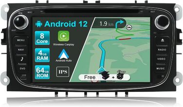 Автомобільна стереосистема JOYX PX6 Android 10 підходить для Ford Focus/Mondeo/S-Max/C-Max/Galaxy - GPS 2 Din - Камера заднього виду Canbus БЕЗКОШТОВНО - 4G64G - 7 дюймів - Підтримка DAB Керування на кермі 4G WiFi Bluetooth RDS (Android 10-4G64GG-Black)