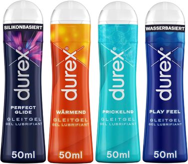 Гель-лубрикант із 4 упаковок Durex Play Trial Set з Warming Sparkling Perfect Glide Feel у дозуючих пляшках 50 мл