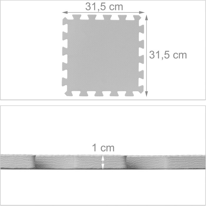 Килимок-пазл Relaxdays 36 деталей, піна EVA, нетоксичний, 1,4 м, ігровий килимок з краєм, дитячий килимок, 1 x 31,5 x 31,5 см (сірий/білий)